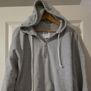 Aerie Cropped 1/4 Zip Hoodie Sweatshirt Womens M Gray Athleisure Grunge Preppy